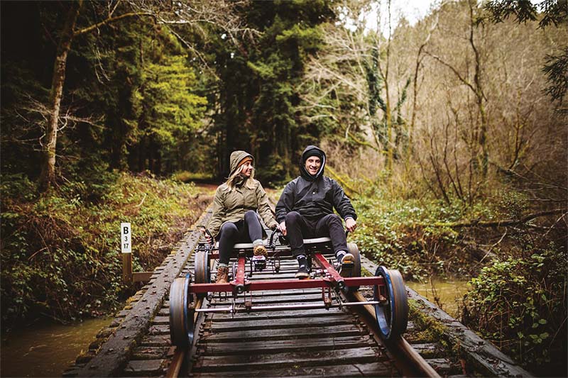 Two People Riding Railbikes